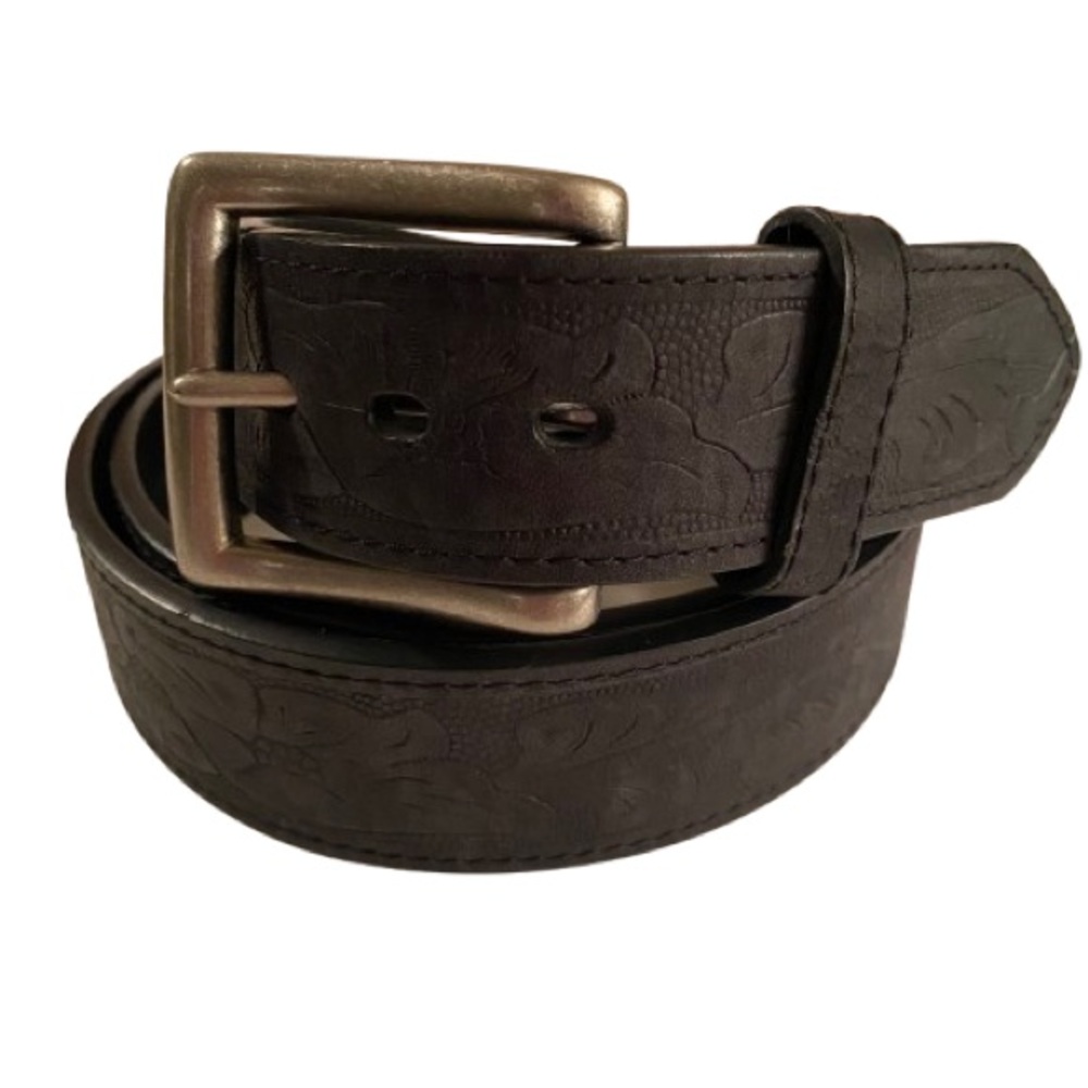 Wrangler Men’s Black Embossed Leather Belt Size 42 Casual Western EUC
